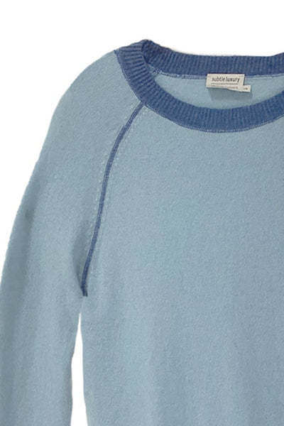 Subtle Luxury Cashmere Sweater Washable Cashmere Coverstitch Crew / XS/S / Haze/Denim Washable Cashmere Novelty Cover-stitch Crewneck Sweater