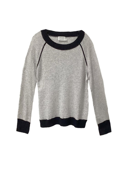 Subtle Luxury Cashmere Sweater Washable Cashmere Coverstitch Crew / XS/S / Whisper/Black Washable Cashmere Novelty Cover-stitch Crewneck Sweater