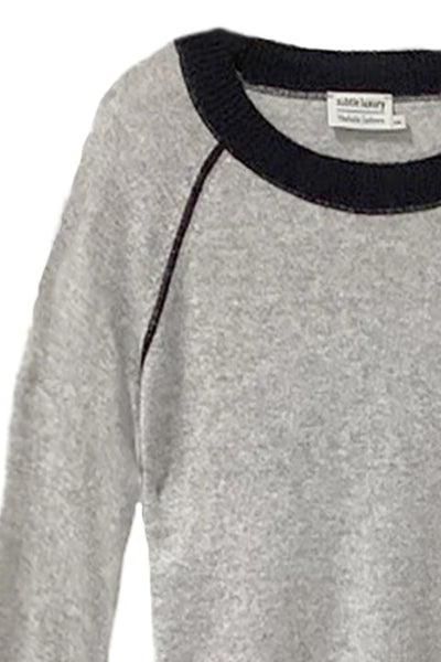 Subtle Luxury Cashmere Sweater Washable Cashmere Coverstitch Crew / XS/S / Whisper/Black Washable Cashmere Novelty Cover-stitch Crewneck Sweater