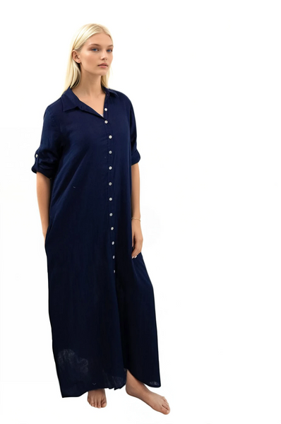 Subtle Luxury Dress Getaway Double Gauze Cotton Maxi Button Dress - Solid