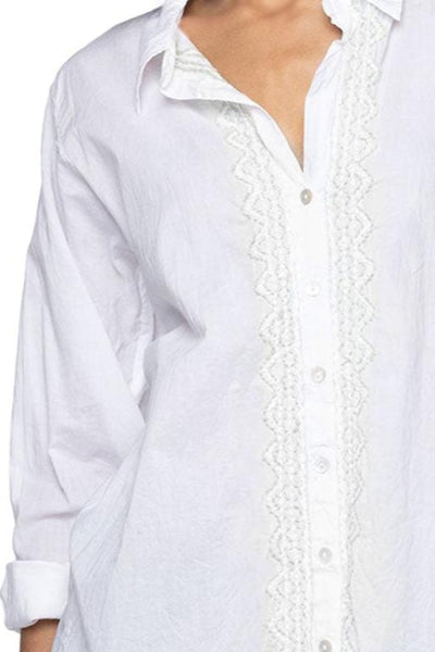 Subtle Luxury Dress M/L / White / 100% Cotton Lawn Ziggy Button Down Embroidery Shirt Dress in Washed Cotton