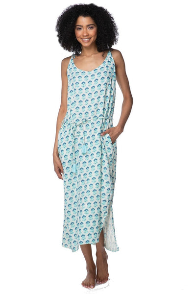 Subtle Luxury Dress S/M / Artisan Blocks Print-Blue / 100% Cotton Double Gauze Double Gauze Trish Tank Dress - Printed