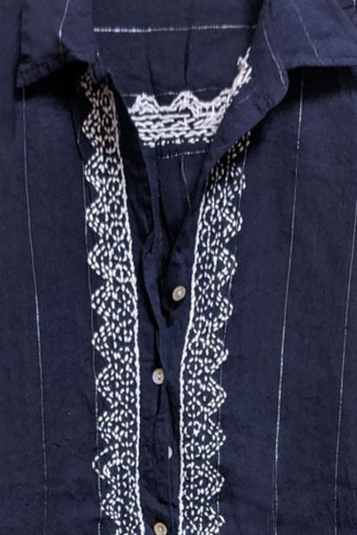 Subtle Luxury Dress S/M / Dark Denim/Gold Lurex Embroidery / 100% Cotton Chambray Ziggy Button Down in Chambray