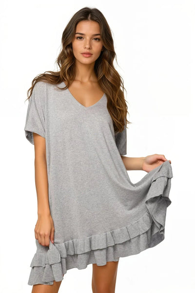 Subtle Luxury Dress S/M / Smoke / Zen Blend Zen Blend Cathy V-Neck Ruffle Dress