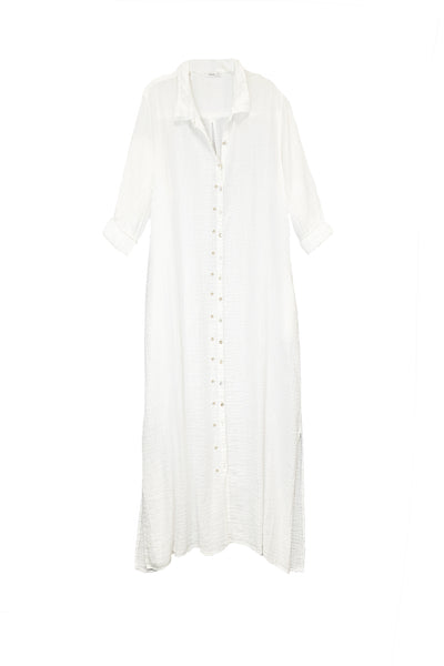 Subtle Luxury Dress S/M / White / 100% Cotton Double Gauze Getaway Double Gauze Cotton Maxi Button Dress - Solid