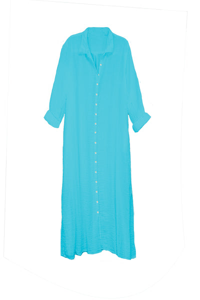 Subtle Luxury Dress XS/S / Aquamarine / 100% Cotton Double Gauze Getaway Double Gauze Cotton Maxi Button Dress - Solid