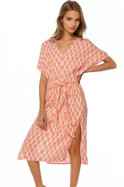 Subtle Luxury Dress XS/S / Artisan Blocks Print-Pink / 100% Cotton Double Gauze Double Cotton Washed Gauze Bella Dress - Prints