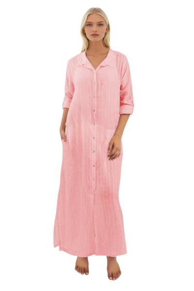 Subtle Luxury Dress XS/S / Flamingo / 100% Cotton Gauze w/Lurex Cotton Gauze with Lurex Stripe Daydreamer Maxi Dress