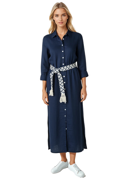Subtle Luxury Dress XS/S / Indigo / 100% Cotton Double Gauze Getaway Double Gauze Cotton Maxi Button Dress - Solid