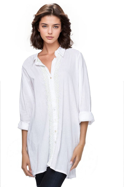Subtle Luxury Dress XS/S / Mint / 100% Cotton Lawn Ziggy Button Down Embroidery Shirt Dress in Washed Cotton