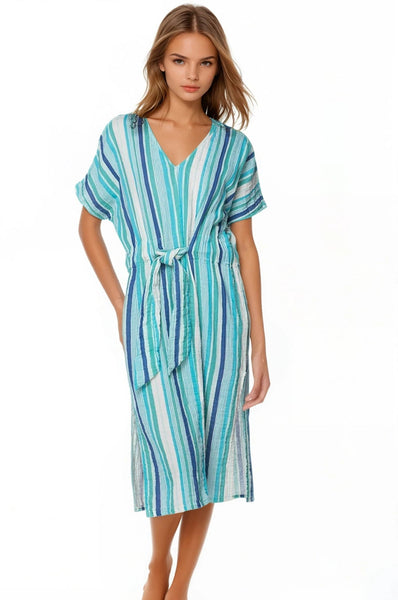 Subtle Luxury Dress XS/S / Montauk Stripe Print-Blue / 100% Cotton Double Gauze Double Cotton Washed Gauze Bella Dress - Prints