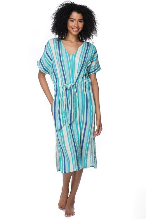 Subtle Luxury Dress XS/S / Montauk Stripe Print-Blues / 100% Cotton Double Gauze Double Gauze Bella Dress in Montauk Stripe Print-Blues