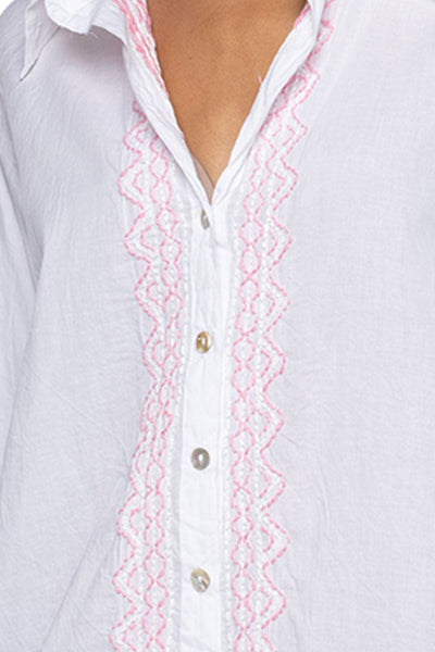 Subtle Luxury Dress Ziggy Button Down Embroidery Shirt Dress in Washed 100% Cotton