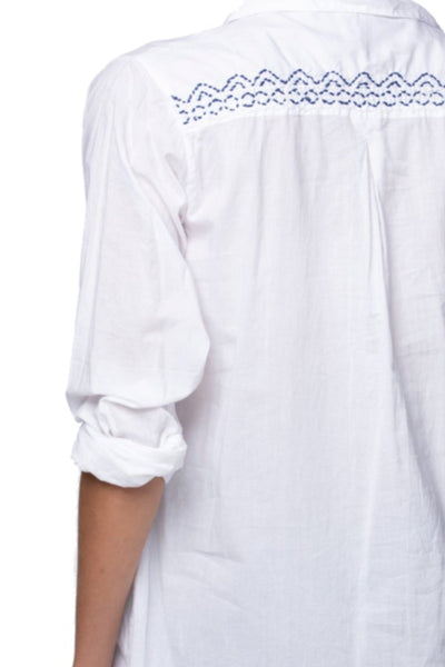 Subtle Luxury Dress Ziggy Button Down Embroidery Shirt Dress in Washed Cotton