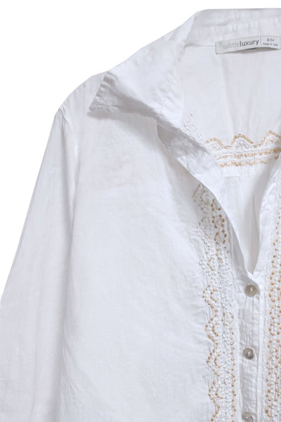 Subtle Luxury Dress Ziggy Button Down Embroidery Shirt Dress in Washed Cotton