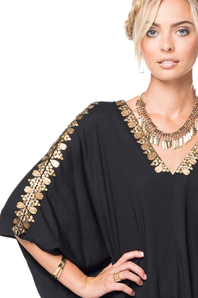 Subtle Luxury Kaftan Bali Maxi Kaftan Sundress with Metallic Sequin Beads