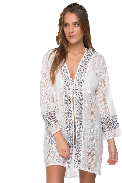 Subtle Luxury Kimono Coastal Lace Kimono / S/M / Foam/Indigo Coastal Lace Kimono with Embroidery