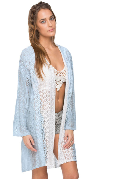 Subtle Luxury Kimono Coastal Lace Kimono / S/M / Ocean Dip Dye Coastal Lace Kimono with Embroidery