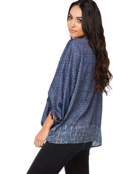 Subtle Luxury Kimono Feel the Sun Print and Solid Tassel Kimono Jacket