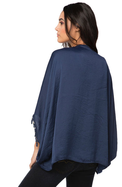 Subtle Luxury Kimono Feel the Sun Print and Solid Tassel Kimono Jacket