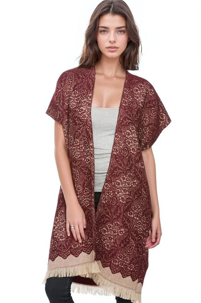 Subtle Luxury Kimono Merlot / One Size Winter Lace Blanket Kimono