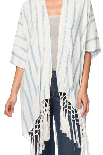 Subtle Luxury Kimono O/S / ST-Sky / 100% Rayon Leon Fringe Kimono