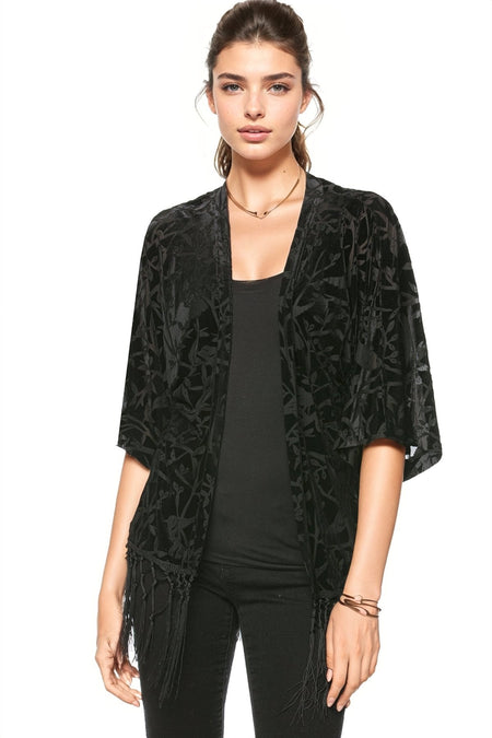 Black Magic Knit Shrug with Stretch Cut Out Velvet Panel