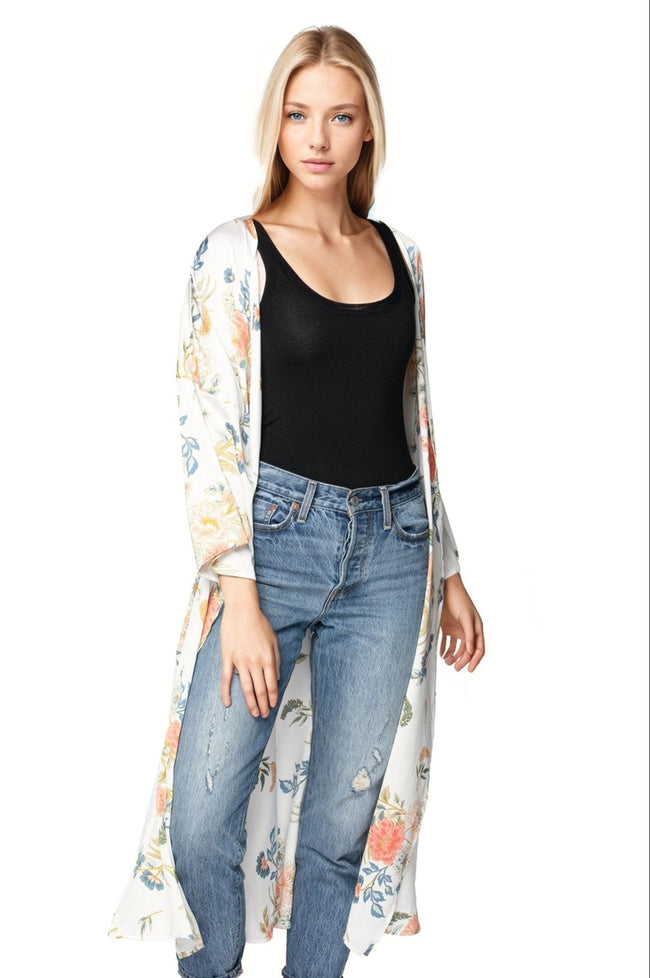 Subtle Luxury Luxury Kimono Bed to Brunch Robe Coverup Kimono in Soft Bouquet Print