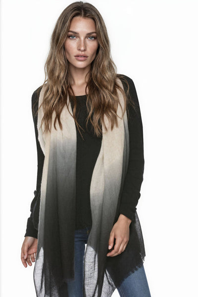 Subtle Luxury Cashmere Hand Loomed Scarf 100% Cashmere Luxury Wrap Scarf in Ombre Pattern.