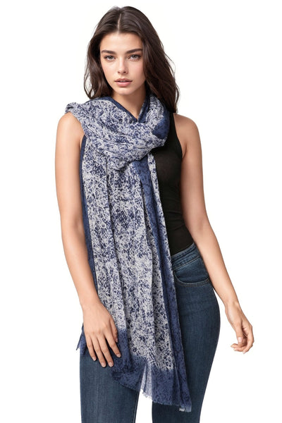 Subtle Luxury Luxury Scarf Denim / One Size 100% Cashmere Luxury Print Scarf with Brimmed Border