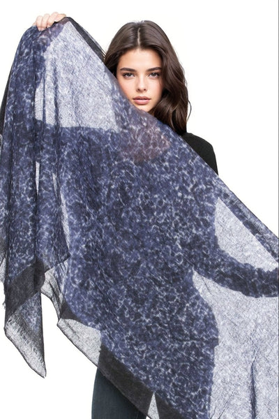 Subtle Luxury Luxury Scarf Denim / One Size 100% Cashmere Luxury Print Scarf with Brimmed Border