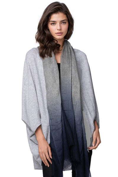 Subtle Luxury Luxury Scarf Grey/Indigo / One Size 100% Cashmere Luxury Wrap Scarf in Ombre