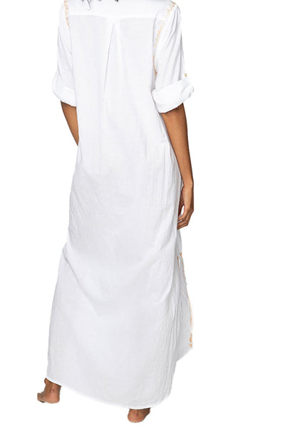 Maxi Boyfriend White Cotton Long Shirt Dress in White Embroidery – Subtle  Luxury