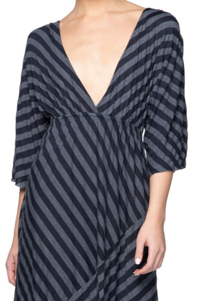 Subtle Luxury Maxi Knit Jersey Stripe Hi Low Dress