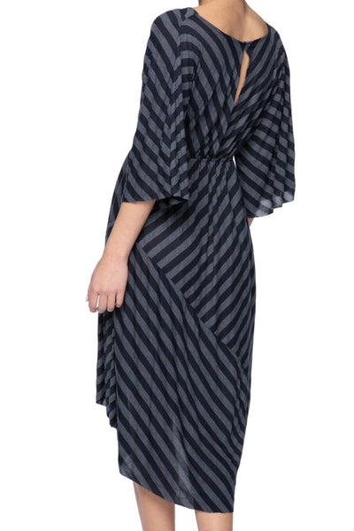 Subtle Luxury Maxi Knit Jersey Stripe Hi Low Dress