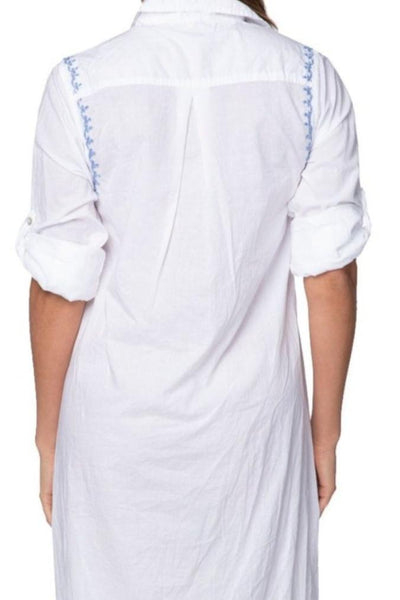 Subtle Luxury Maxi Maxi Boyfriend Cotton Shirt Dress with Contrast Embroideries