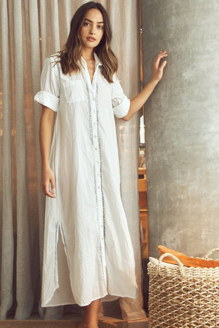 Leafy Palm Maxi Wrap Sundress in White