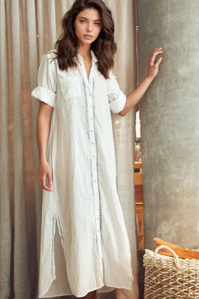 Subtle Luxury Maxi Maxi Boyfriend Dress with Lurex Ombre Embroidery