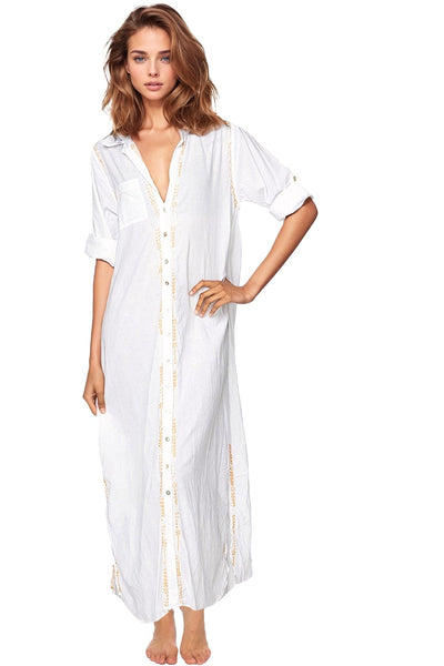 Subtle Luxury Maxi Maxi Boyfriend Dress with Lurex Ombre Embroidery
