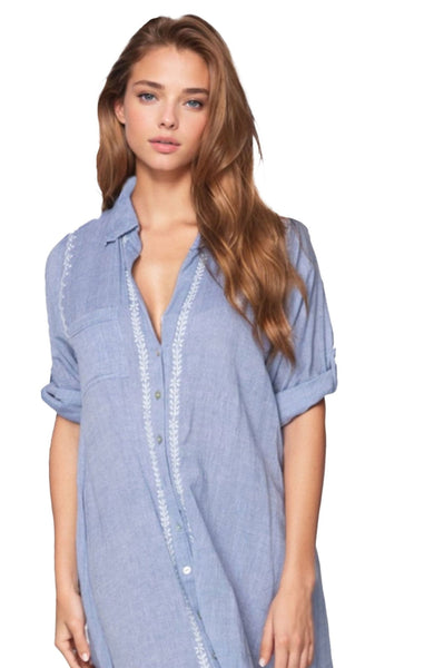 Subtle Luxury Maxi Maxi Boyfriend Shirt Dress in Chambray Denim