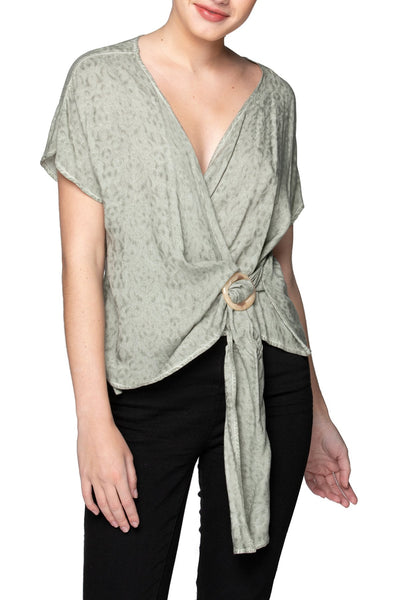 Subtle Luxury Maxi S/M / Avocado / 100% Rayon All Wrapped Tie Front Top