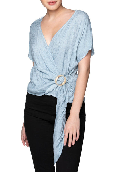 Subtle Luxury Maxi S/M / Coastal / 100% Rayon All Wrapped Tie Front Top