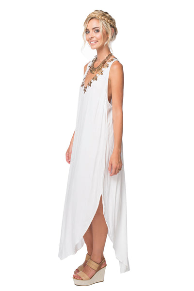 Subtle Luxury Maxi S/M / Ivory / 100% Rayon Pool to Party Sequin Embellished Rayon Tank Dress