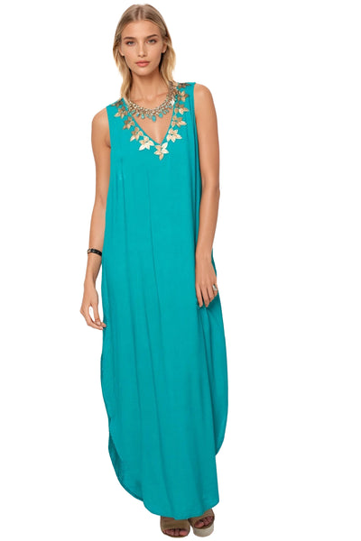 Subtle Luxury Maxi S/M / Seafoam / 100% Rayon Pool to Party Sequin Embellished Rayon Tank Dress