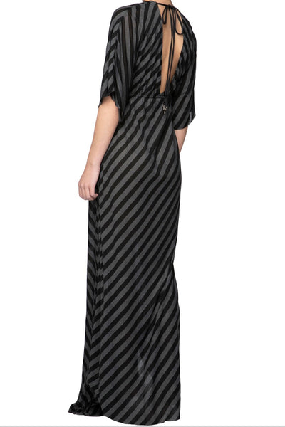 Subtle Luxury Maxi Tie Back Stripe Kimono Maxi Dress