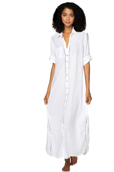 Subtle Luxury Maxi XS/S / Silver Lurex / 100% Cotton Maxi Boyfriend Dress with Lurex Ombre Embroidery