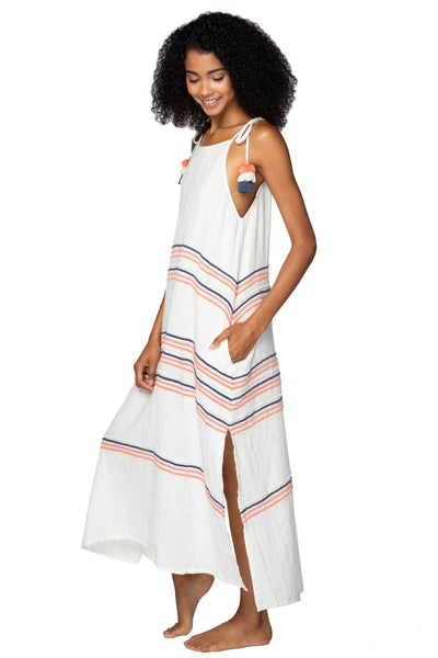 Subtle Luxury Maxi XS/S / White / 100% Cotton Washed Cotton Gauze Maxi Sun Dress with Embroidery