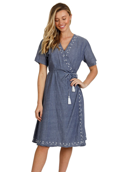 Aubrey Embroidery Cotton Sundress in Chambray