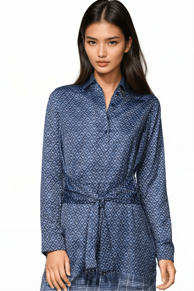 Subtle Luxury Mini Dress XS/S / Denim Diamond / Soft Satin Poly Tassel Tie Satin Button Up Shirt Dress