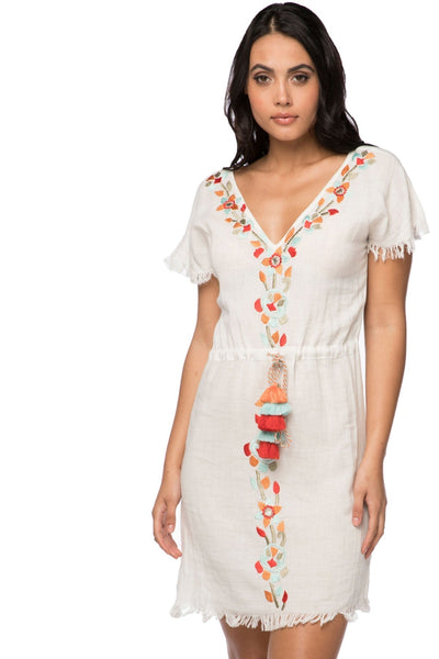 Subtle Luxury Mini Dress XS/S / White / 100% Cotton Santa Maria Embroidery Cotton Gauze Dress